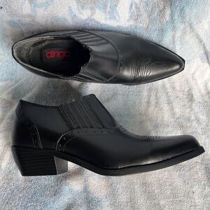 Dingo Black Leather Cowboy Ankle Boots